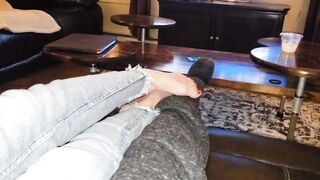 Sexy Feet and Jeans with Toe Rings and Red Polish