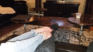 Sexy Feet and Jeans with Toe Rings and Red Polish