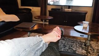 Sexy Feet and Jeans with Toe Rings and Red Polish