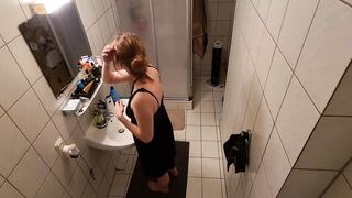 Stepsister Fucked In The Bathroom And Almost Got Caught By Stepmother