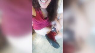 Do You Wanna Watch Me Pee? Girl TALKS While She PEES in TOILET Dress Thong Panties Pink Shoes Piss