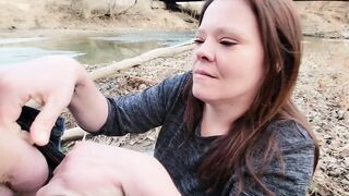 Hot MILF gets HUGE facial after outdoor blowjob, and she LOVES it!!!