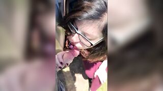 First Time Public BJ Coats Nerdy Girl in Cum