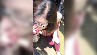 First Time Public BJ Coats Nerdy Girl in Cum