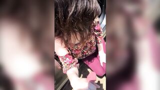 First Time Public BJ Coats Nerdy Girl in Cum