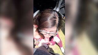 First Time Public BJ Coats Nerdy Girl in Cum