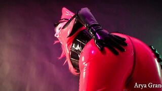 Red latex fetish video, catsuit rubber 4k