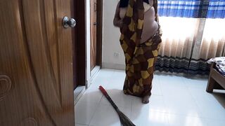 Hot aunty was sweeping the house when neighbor boy fucked her (Part-2)