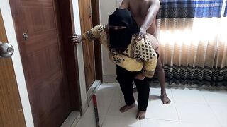 Indian maid fucked by Boss while sweeping office - big ass creampie