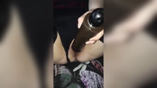 Sexy cheating redhead wife takes realistic BBC dildo in her pussy while wearing stockings ????????