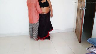 Indian desi horny aunty wearing saree blouse while a guy watches and rough fucks (hindi audio)