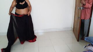 Indian desi horny aunty wearing saree blouse while a guy watches and rough fucks (hindi audio)