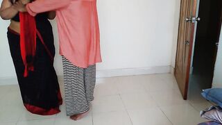 Indian desi horny aunty wearing saree blouse while a guy watches and rough fucks (hindi audio)