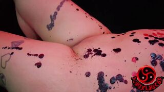 Hot wax play session to my sub handcuffed over a trunk. With drooly blowjob until cum on her face.