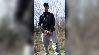 TWO GUYS JERK OFF OUTDOORS