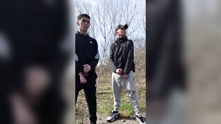 TWO GUYS JERK OFF OUTDOORS