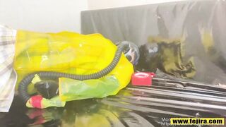 Fejira com Raincoat JK self bondage and gas mask vibrator orgasm