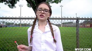 MYGF - Bespectacled Skinny Teen Jessa Rosae Looking Damn Cute In Her Uniform On The Way To Class