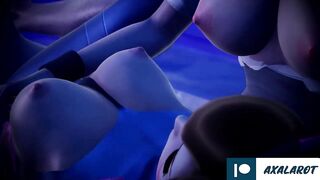 D.Va and Kiriko Threesome Hard Fuck with Huge Dick Until Cum