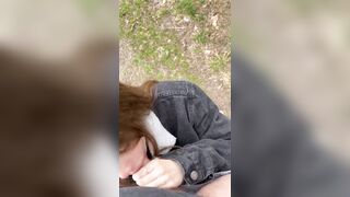 It got warmer and my 18 year old beauty wife wanted to give me a blowjob in the forest