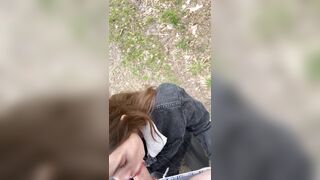 It got warmer and my 18 year old beauty wife wanted to give me a blowjob in the forest