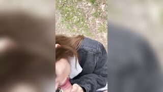 It got warmer and my 18 year old beauty wife wanted to give me a blowjob in the forest