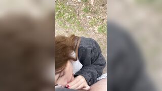 It got warmer and my 18 year old beauty wife wanted to give me a blowjob in the forest