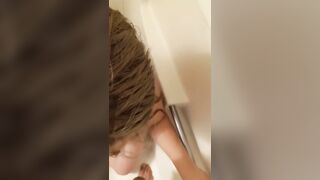 Lightskin Latina sucks dick well man is in the shower! Gets face full of cum ????