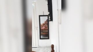 riding my favorite bull in front of mirror and filming for my hubby to jerk