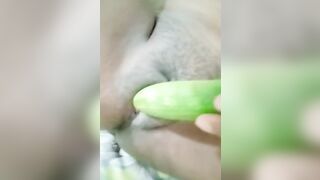 Tamil Hot Bhabhi sex with Green cucumber - huge cum out