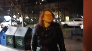 Milfin mini skirt rubs wet pussy in public and cums