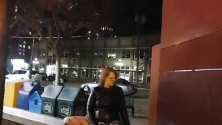 Milfin mini skirt rubs wet pussy in public and cums