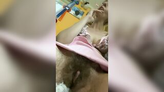 Smoking hairy pussy