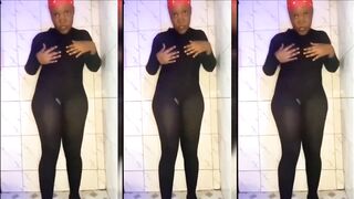 Ebony Catsuit Dripping Orgasm