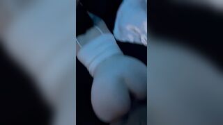 Giving my big white booty friend backshots in her moms bedroom