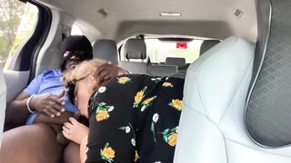 Big butt hot sexy BBW caught sucking black cock publicly in car