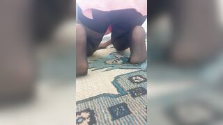 Hot mature wiping the carpet by bending over