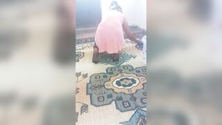 Hot mature wiping the carpet by bending over