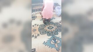 Hot mature wiping the carpet by bending over