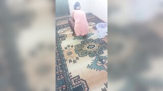 Hot mature wiping the carpet by bending over