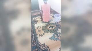 Hot mature wiping the carpet by bending over