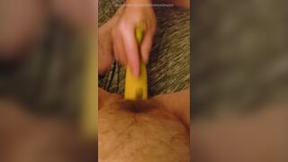 Fan request to use a banana ends in hard orgasm