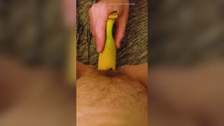 Fan request to use a banana ends in hard orgasm