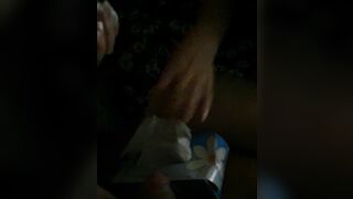 Stepmom swallowing stepson cum in the car