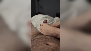 Hot white stepmom gets horny and gives man a foot job and then gets fucked hard and filled with semen.