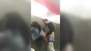 Black girl fucks white cock in club restroom