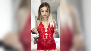 Leaked free white teen blond onlyfans Fansly creator Slimmaddiepattie lingerie try on haul lost bet