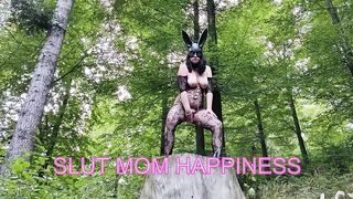 Cosplay hot milf in a bodysuit and bunny mask masturbates until she cums