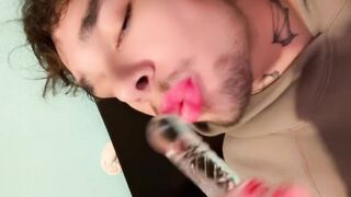 Pink Lips suck a dildo & more