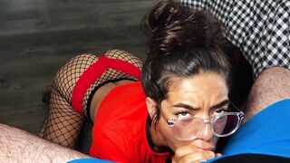 Good Glasses Girl gives Sloppy Throat POV